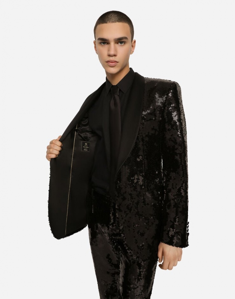 Blazers Dolce Gabbana Sequined single-breasted Sicilia-fit tuxedo Hombre | VXY847205