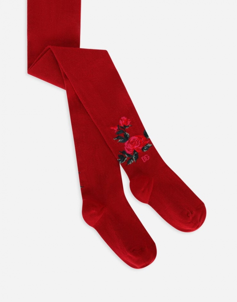 Calcetines Dolce Gabbana Algodon jersey tights with DG logo inlay and roses Niños | ZCQ895102