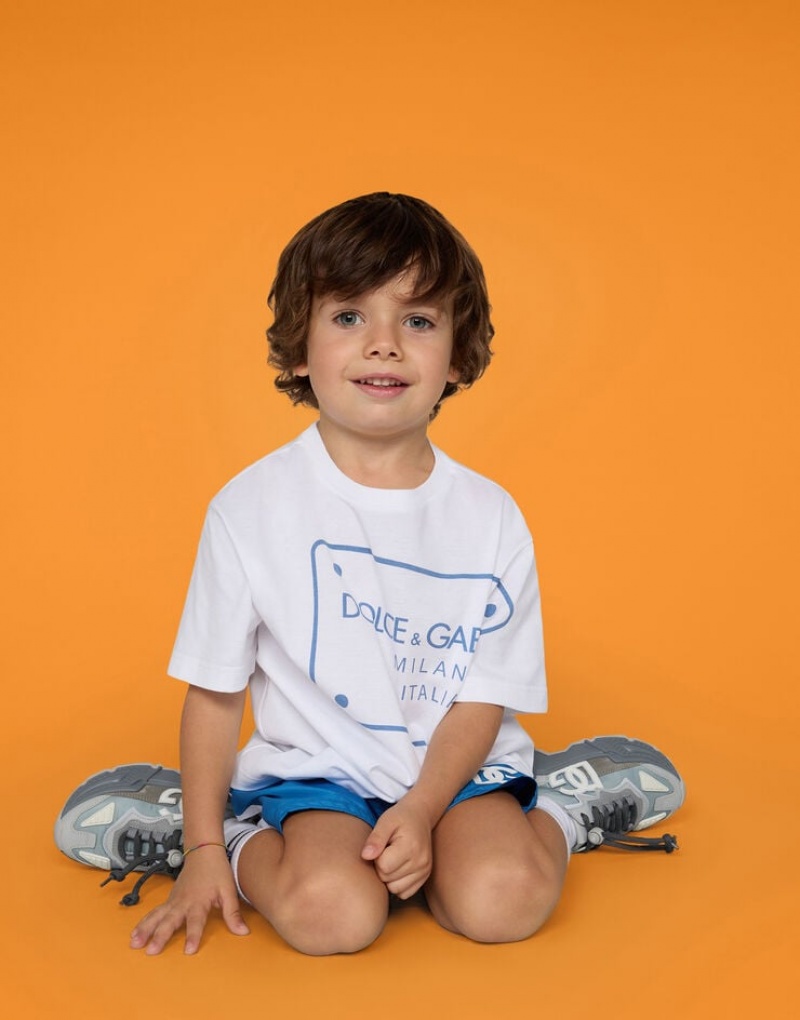 Camiseta Dolce Gabbana Jersey with logo tag print Niños | DLY057241