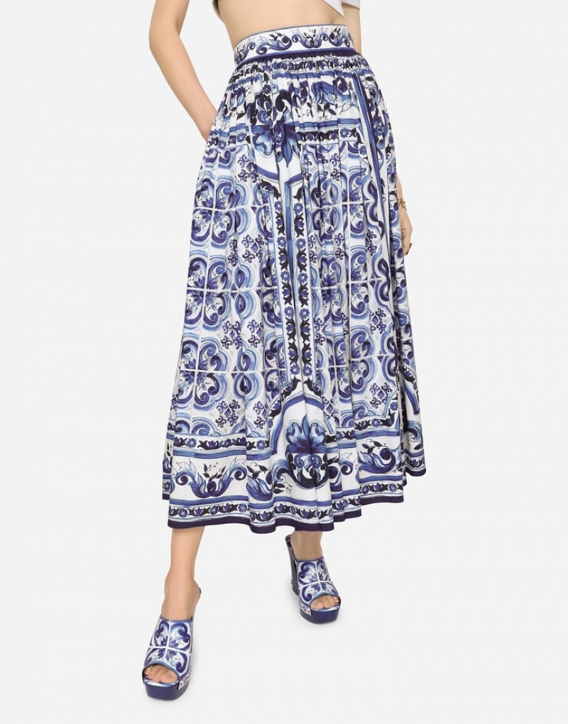 Falda Dolce Gabbana Majolica-print poplin calf-length Mujer | JOE341598