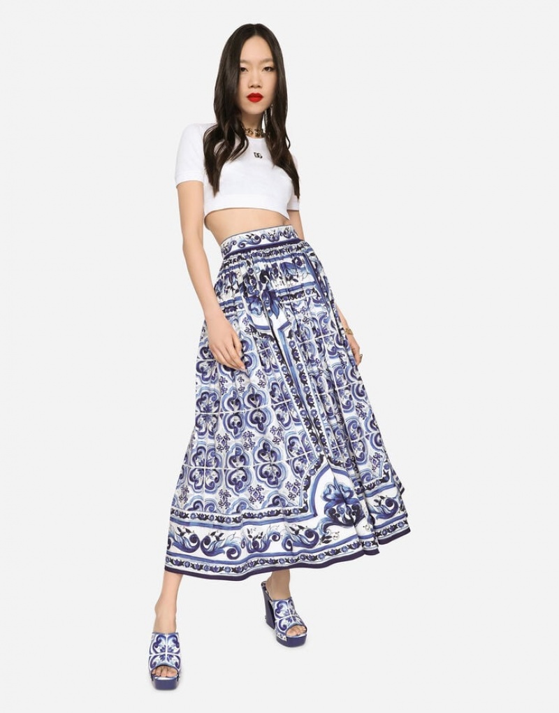 Falda Dolce Gabbana Majolica-print poplin calf-length Mujer | JOE341598