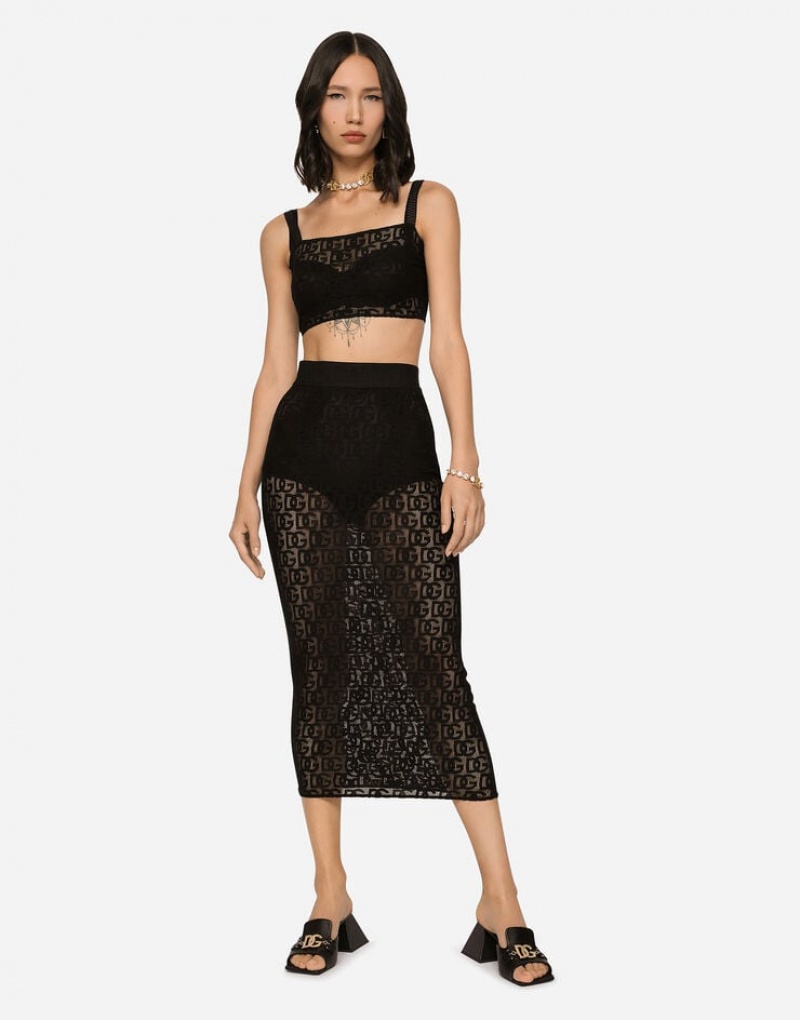 Falda Dolce Gabbana Tulle calf-length with all-over DG logo Mujer | WQV805392