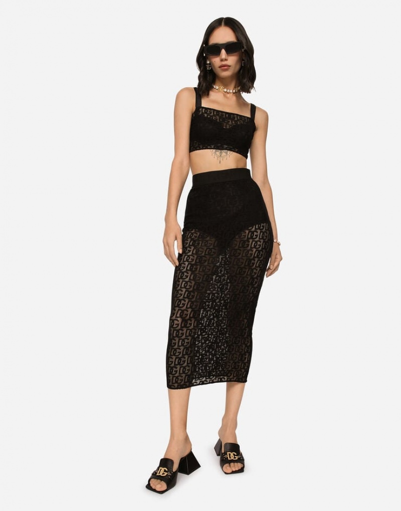 Falda Dolce Gabbana Tulle calf-length with all-over DG logo Mujer | WQV805392