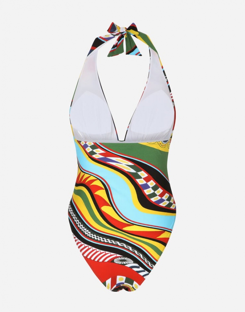 Ropa De Playa Dolce Gabbana Carretto-print one-piece with plunging neckline Mujer | MSO865320