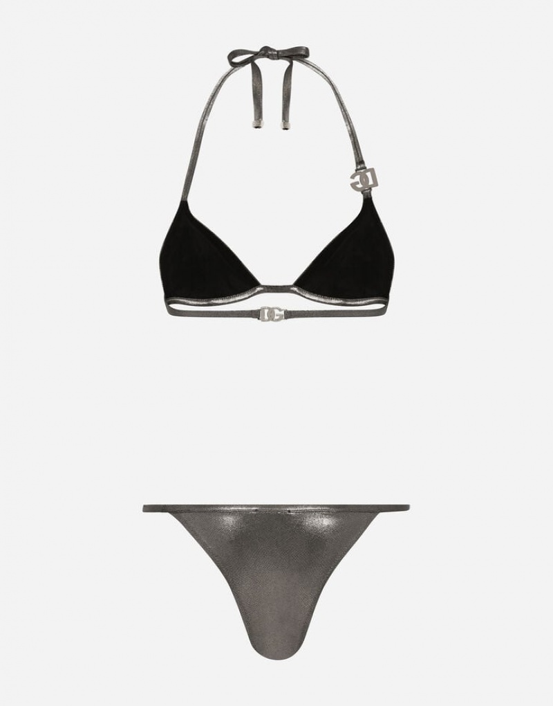 Ropa De Playa Dolce Gabbana KIM Foiled triangle with the metal DG logo Mujer | QNS974132