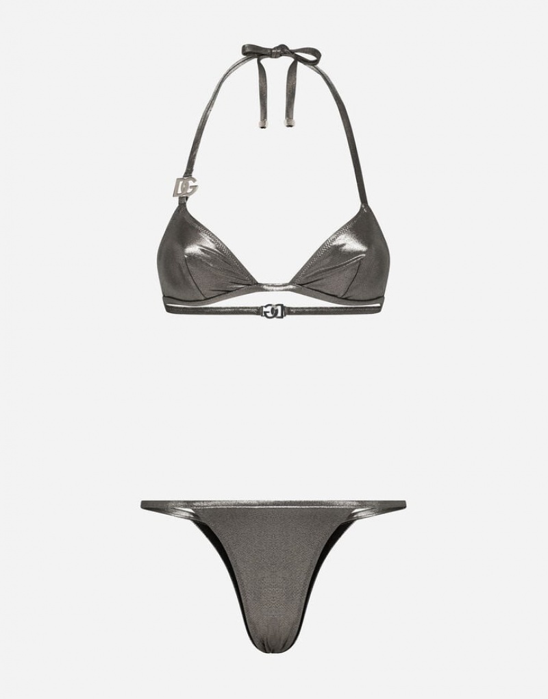 Ropa De Playa Dolce Gabbana KIM Foiled triangle with the metal DG logo Mujer | QNS974132