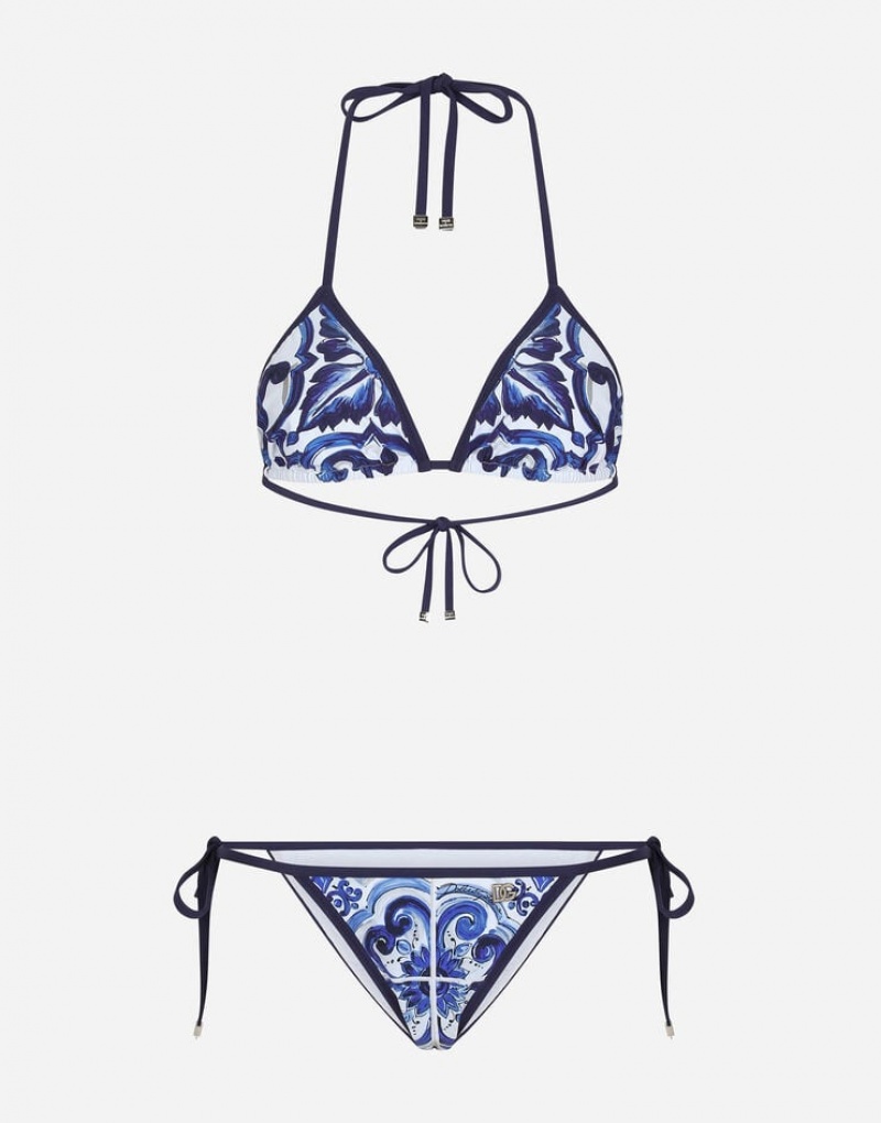 Ropa De Playa Dolce Gabbana Majolica-print triangle Mujer | SBH372690