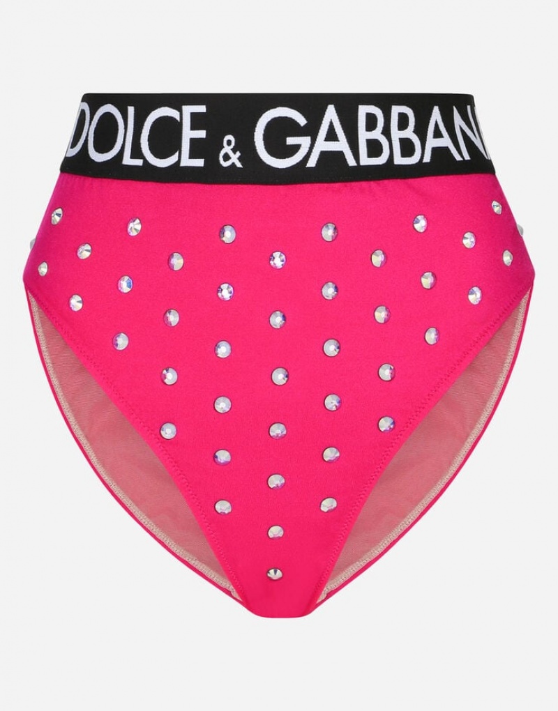 Ropa Interior Dolce Gabbana High-waisted panties with rhinestones Mujer | ABL108746