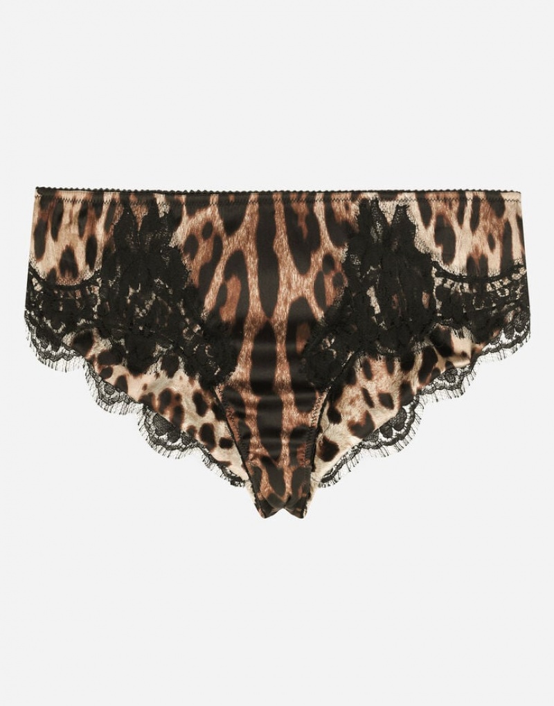 Ropa Interior Dolce Gabbana Leopard-print satin with lace detailing Mujer | ODA031968