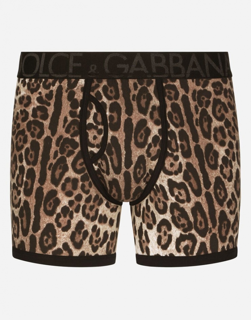 Ropa Interior Dolce Gabbana Long-leg two-way stretch cotton boxers with leopard print Hombre | QJV867591