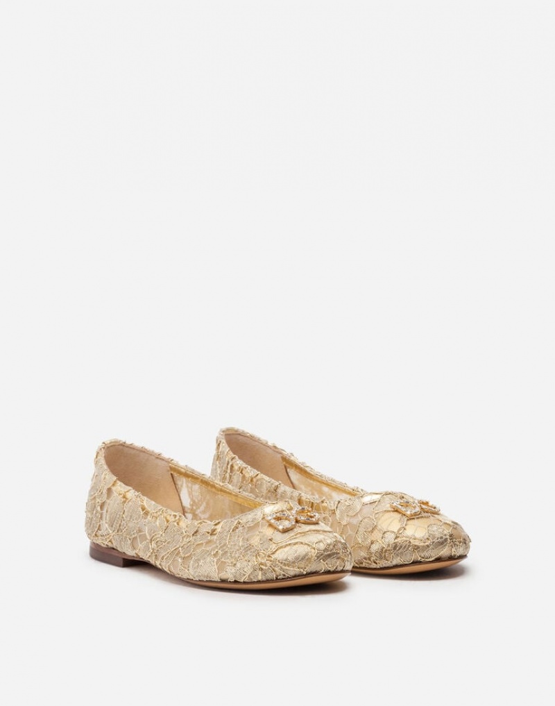 Zapatos Dolce Gabbana Laminated lace ballerina with DG rhinestones Niños | QDK870463
